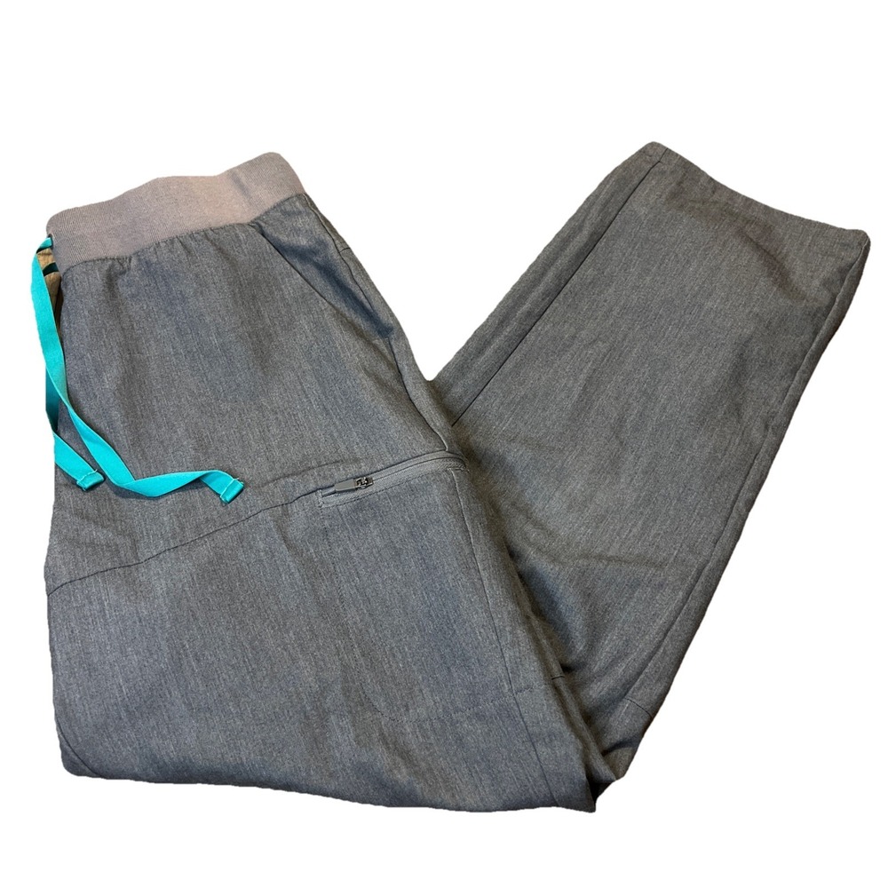 FIGS Women's Technical Collection Gray Pants Teal Drawstring‎ Straight Leg Sz SM